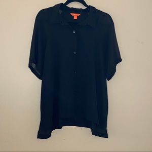 Joe Fresh black button up blouse with sheer sleeve